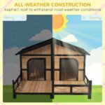 59x64x39 Large Wooden Dog House Raised Weatherproof Rustic Log Cabin Style Elevated Pet Shelter Porch Deck, Natural - Image 6