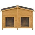 Large Wooden Dog House Outdoor Hut Style With Porch, 2 Doors - Image 7