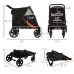 PawHut 1-Click Foldable Doggy Stroller For Medium Large Dogs, Pet Stroller With Storage, Smooth Ride With Shock Absorption, Mesh Window, Safety Leash, Big Dog Walking Stroller, Black - Image 2