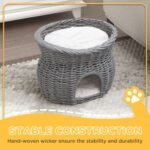 PawHut 2-Tier Wicker Cat House Elevated Pet Bed Basket Willow Kitten Tower Pet Den. With Washable Cushions 56x37x40cm Grey - Image 2