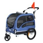 2-in-1 Pet Stroller Cart Bicycle Carrier, Easy Folding Cart Frame With Quick Release Wheels, Universal Bicycle Coupler, Reflectors, Flag, Blue Black - Image 5