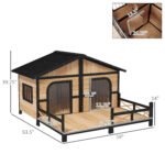 59x64x39 Large Wooden Dog House Raised Weatherproof Rustic Log Cabin Style Elevated Pet Shelter Porch Deck, Natural - Image 3