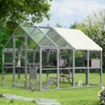 Large Catio Outdoor Cat Enclosure For Multiple Kittens, Wooden Cat House With 5 Platforms, 2 Resting Boxes, 1 Bridge And 1 Ramp, Walk In Kitty Cage Kennel With Sunshine Board Roof, Gray - Image 9