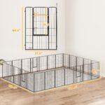 Dog Playpen For Indoor Outdoor, 24 Panels 44.5 H Puppy Playpen With Lockable Door, DIY Shape Pet Exercise Fence, Black