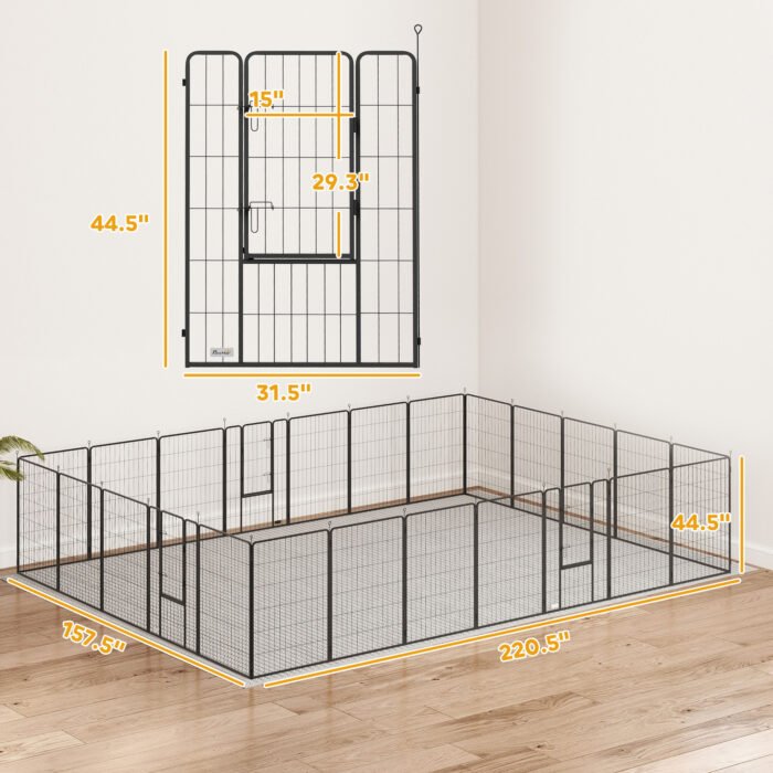 Dog Playpen For Indoor Outdoor, 24 Panels 44.5 H Puppy Playpen With Lockable Door, DIY Shape Pet Exercise Fence, Black - Image 1
