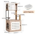 Cat Tree With Litter Box Enclosure, Allinone Cat Tower For Indoor Cats With Large Hammock, Bed, Food Station, Scratching Posts, Modern Style Pet Furniture, Gray White - Image 8