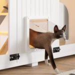 47.25 Large Cat Litter Box Enclosure With LED Light, Hidden Litter Box Furniture, Cat House With Stairs And Cat Scratching Post, Cat Cabinet Side Table With Smart Doors For Living Room, White - Image 8