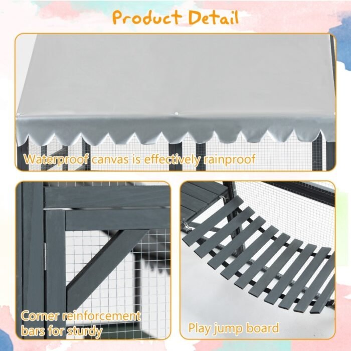 Extra Spacious Catio Outdoor Cat Haven, 110 Inch Luxury Cattery With Weather-Resistant Roof, Cat Climbing Ramp, Space Pod Bed, 2 Lounging Huts - Image 6