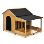 60.2 Large Outdoor Dog House With Insulated Liner For Winter Waterproof Dog Kennel For Medium & Large Dogs, Dog House With Porch And Asphalt Roof And Elevated Floor, Nature - Image 2