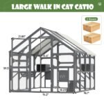 Large Catio Outdoor Cat Enclosure For Multiple Kittens, Wooden Cat House With 5 Platforms, 2 Resting Boxes, 1 Bridge And 1 Ramp, Walk In Kitty Cage Kennel With Sunshine Board Roof, Gray - Image 8