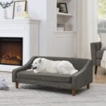 Durable Elevated Dog Sofa Bed,Pet Sofa With Modern Irregular Armrest Design,Comfortable Soft Dog Sofa