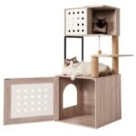 Cat Tree With Litter Box Enclosure, Allinone Cat Tower For Indoor Cats With Large Hammock, Bed, Food Station, Scratching Posts, Modern Style Pet Furniture, Gray White - Image 6