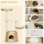 PawHut 47 Cat Tree Kitty Activity Center, Cat Climbing Toy With Cattail Fluff, Bed, Condo, Sisal Scratching Post, And Hanging Ball, Natural - Image 3