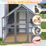 Extra Spacious Catio Outdoor Cat Haven, 110 Inch Luxury Cattery With Weather-Resistant Roof, Cat Climbing Ramp, Space Pod Bed, 2 Lounging Huts - Image 2