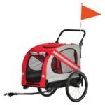 Aosom 2-in-1 Pet Bike Trailer For Small Dogs, Road-Visibility Bicycle Stroller, Weather-Strong Bike Wagon Trailer Sidecar Attachment, Red - Image 10