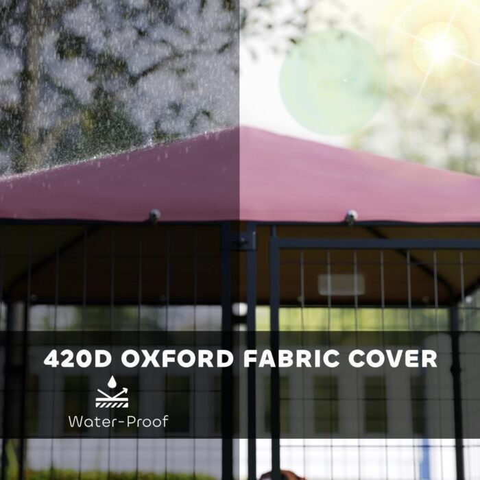 Welded Wire Outdoor Dog Kennel With 360 Rotating & 4 Levels Adjustable Bowls, Waterproof Cover, 4.6 X 4.6 X 5 - Image 3