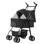1Pc 4-Wheels Pet Stroller Foldable Carrier Strolling Cart Travel Jogger Pet Stroller With Removable Liner Storage Basket For Dog Cat