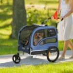 2-in-1 Pet Stroller Cart Bicycle Carrier, Easy Folding Cart Frame With Quick Release Wheels, Universal Bicycle Coupler, Reflectors, Flag, Blue Black - Image 9