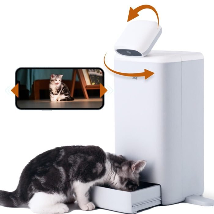 Automatic Cat Feeder Camera Timed Pet Feeder Portion Control Camera 1080P HD Live Video 2Way Audio Video Record Night Vision Dual Power Low Food Alert Laser Teasing - Image 1