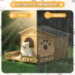 48 Wooden Dog House Outdoor With Porch, Dog Kennel With Water-Resistant Asphalt Roof And Fencing,Indoor & Outdoor Dog Crate With Paw Print, Medium, Nature - Image 7