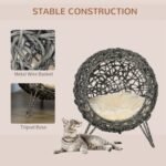 PawHut Rattan Elevated Cat Bed House Kitten Basket Ball Shaped Pet Furniture W Removable Cushion - Silver-Tone And Grey - Image 5