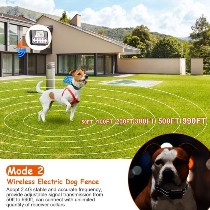 1Set 990FT Range Dog Wireless Fence Remote Training Collar IPX6 Waterproof Receiver With 0-9 Levels Beep Vibration Shock Mode 4 Channels Rechargeable Transmitter System - Image 4