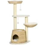 PawHut 47 Cat Tree Kitty Activity Center, Cat Climbing Toy With Cattail Fluff, Bed, Condo, Sisal Scratching Post, And Hanging Ball, Natural - Image 4