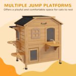2-Story Wooden Outdoor Cat House Feral Shelter With Escape Door Asphalt Roof 4 Platforms Natural - Image 7