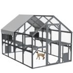 Extra Spacious Catio Outdoor Cat Haven, 110 Inch Luxury Cattery With Weather-Resistant Roof, Cat Climbing Ramp, Space Pod Bed, 2 Lounging Huts - Image 10